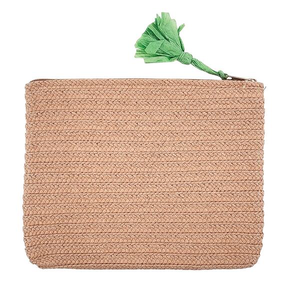 Mud Pie Braided Straw Carry All Cosmetic Bag Pineapple Clutch Purse Zip Top - Picture 2 of 9